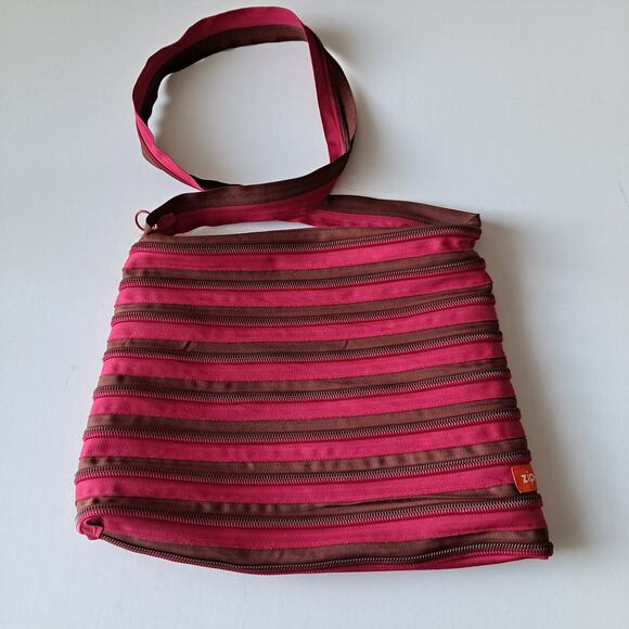 ZIPIT The Original Zipper Zip-Around Large Shoulder Bag Pink Brown - Picture 4 of 13